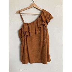Old Navy One Shoulder Ruffle Top LARGE Burnt Ginger Boho Festival Hippie